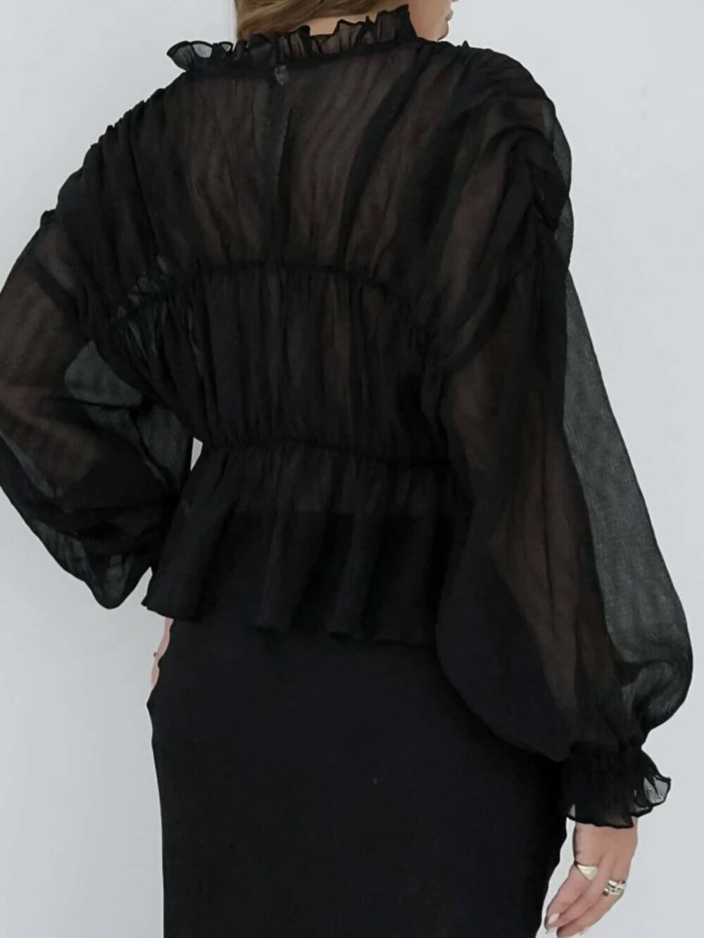 Sheer Chiffon Ruffle Detail Blouse - M - Picture 2 of 3